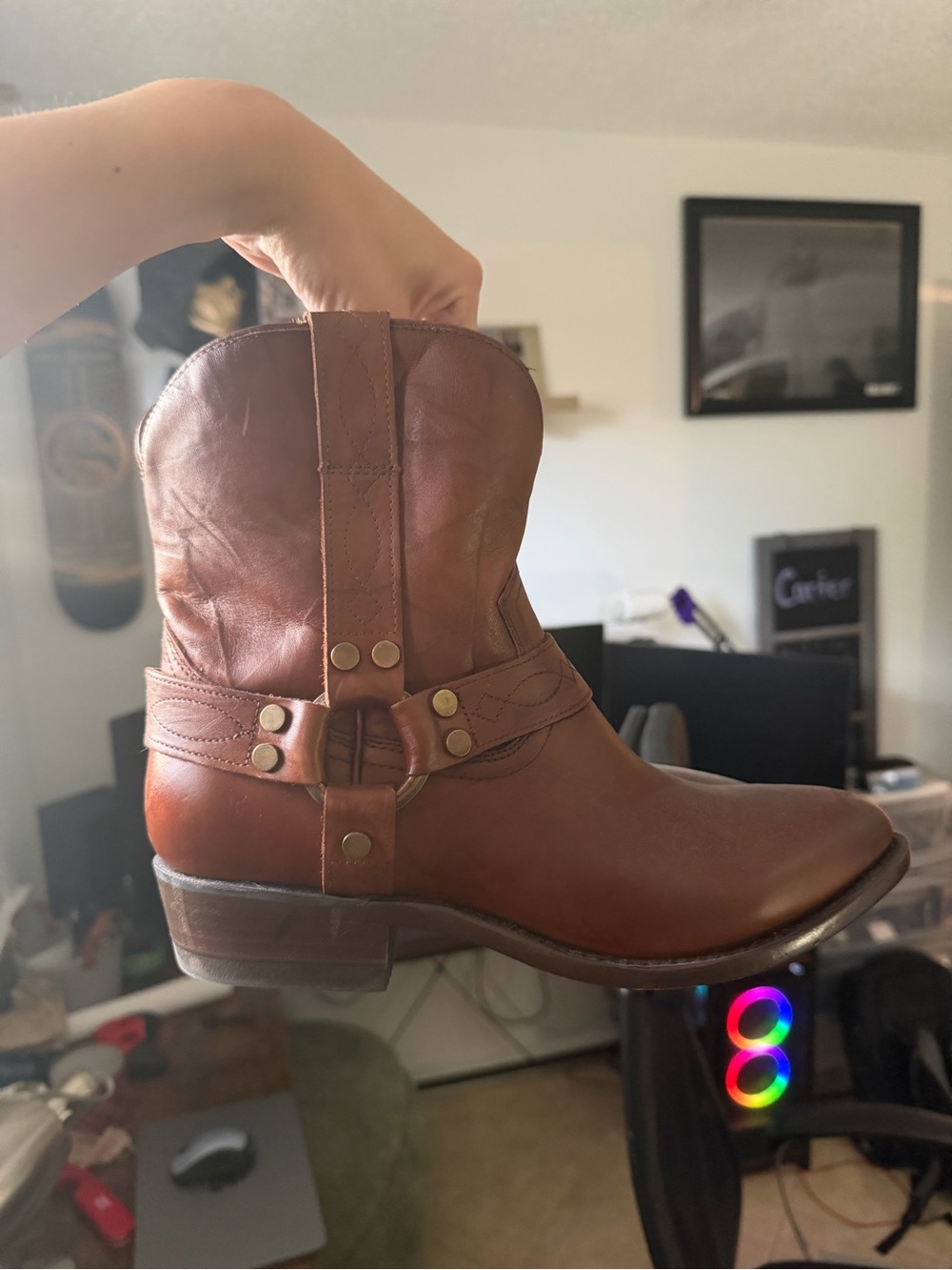 Frye Women's Billy Short Harness Ankle Boot in Saddle Leather